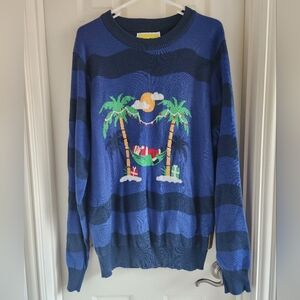 Tipsy Elves Men's Size XL Navy Striped Hammock Holiday Ugly Christmas Sweater
